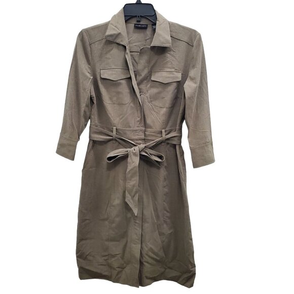 New York & Company Women's Y2K Taupe Stretch Belted Elbow Shirtdress Size 4 - Picture 1 of 7